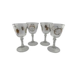 Vintage MCM Federal Glass Sherry Glasses Set of 4 Retro Gold & White Leaf Design